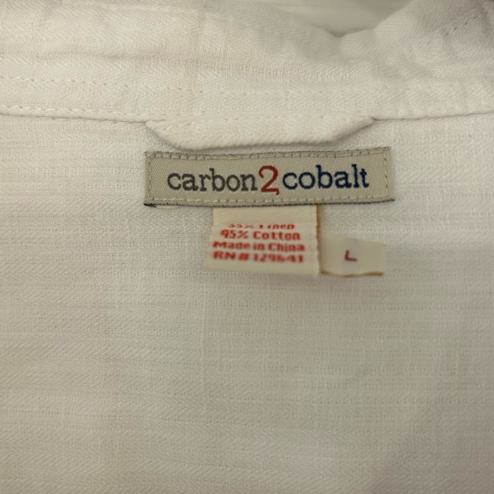 Carbon2cobalt White Linen Blend Button-Up Long Sl… - image 3